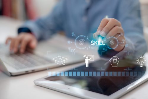 Up skill and personal development concept. employee upskill or reskill, kill training, education, learning, ability, knowledge, and competency for digital transformation.